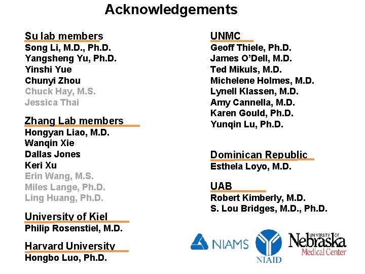 Acknowledgements Su lab members UNMC Song Li, M. D. , Ph. D. Yangsheng Yu,