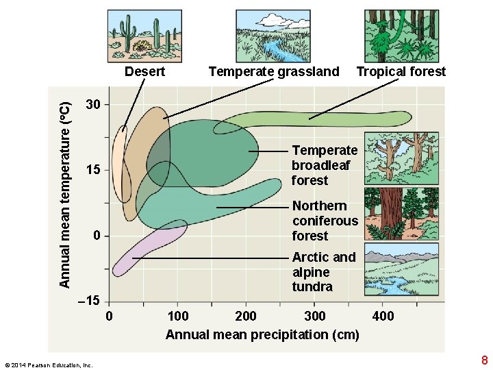 Annual mean temperature ( C) Desert Temperate grassland Tropical forest 30 Temperate broadleaf forest
