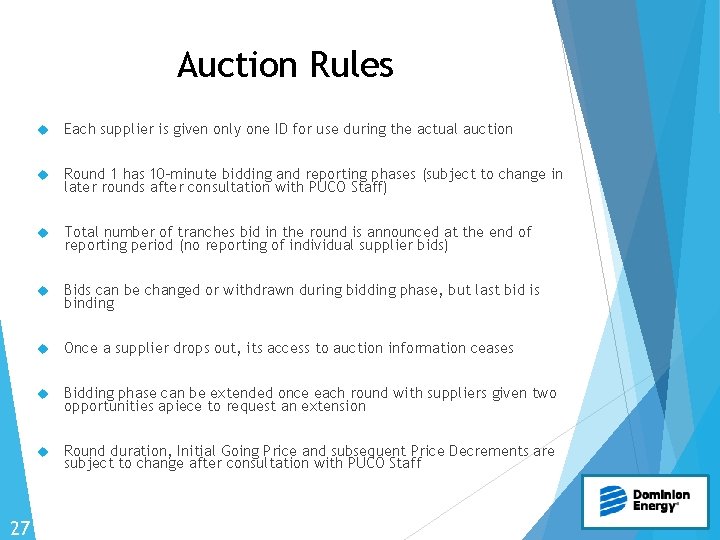 Auction Rules 27 Each supplier is given only one ID for use during the