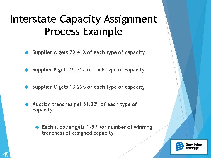 Interstate Capacity Assignment Process Example Supplier A gets 20. 41% of each type of