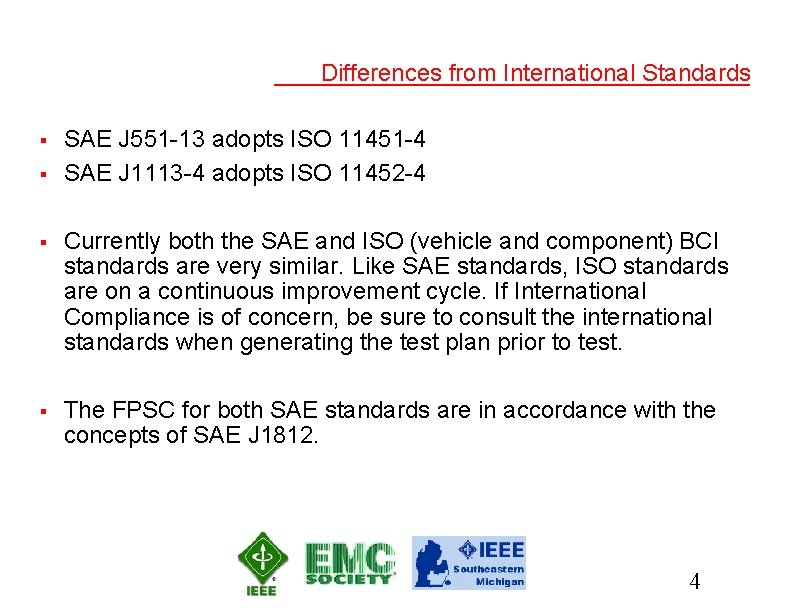 Differences from International Standards § § SAE J 551 -13 adopts ISO 11451 -4