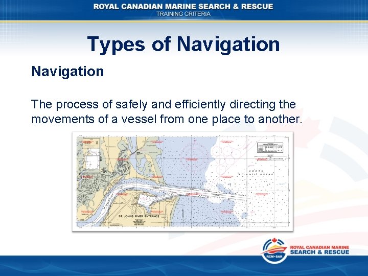 Types of Navigation The process of safely and efficiently directing the movements of a