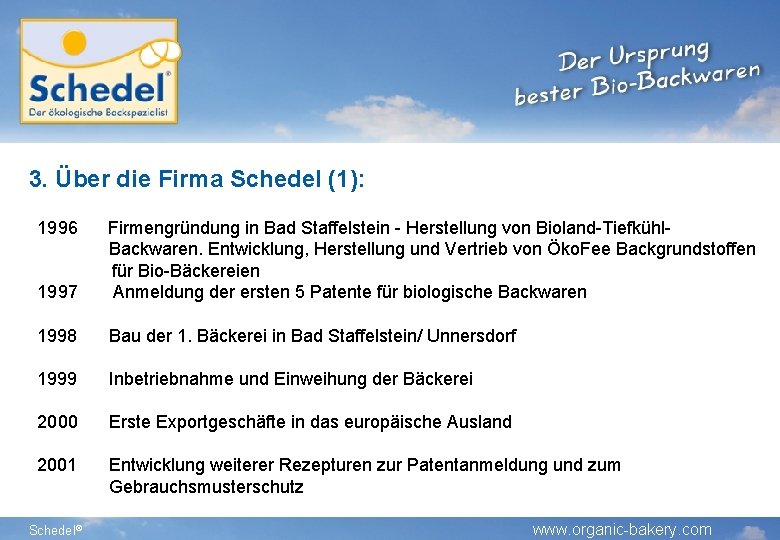 3. Über die Firma Schedel (1): 1996 1997 Firmengründung in Bad Staffelstein - Herstellung 3. Über die Firma Schedel (1): 1996 1997 Firmengründung in Bad Staffelstein - Herstellung