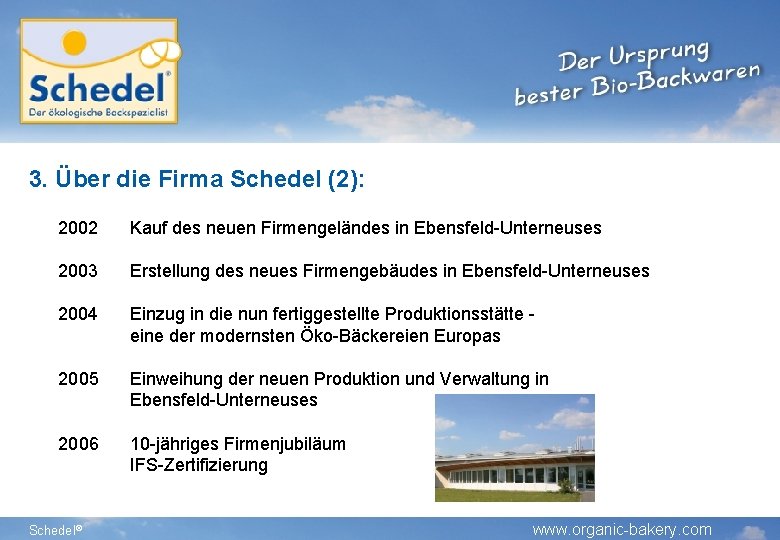 3. Über die Firma Schedel (2): 2002 Kauf des neuen Firmengeländes in Ebensfeld-Unterneuses 2003 3. Über die Firma Schedel (2): 2002 Kauf des neuen Firmengeländes in Ebensfeld-Unterneuses 2003