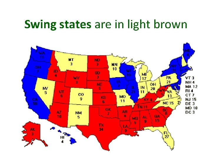 Swing states are in light brown 
