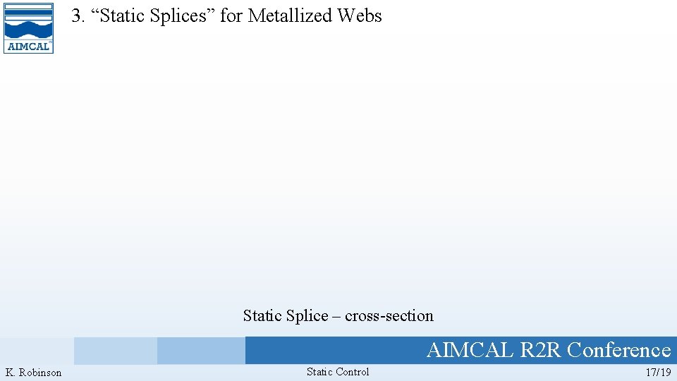 3. “Static Splices” for Metallized Webs Static Splice – cross-section AIMCAL R 2 R