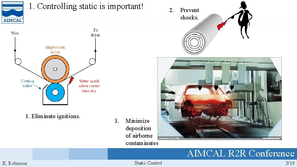 1. Controlling static is important! 1. Eliminate ignitions. 3. 2. Prevent shocks. Minimize deposition