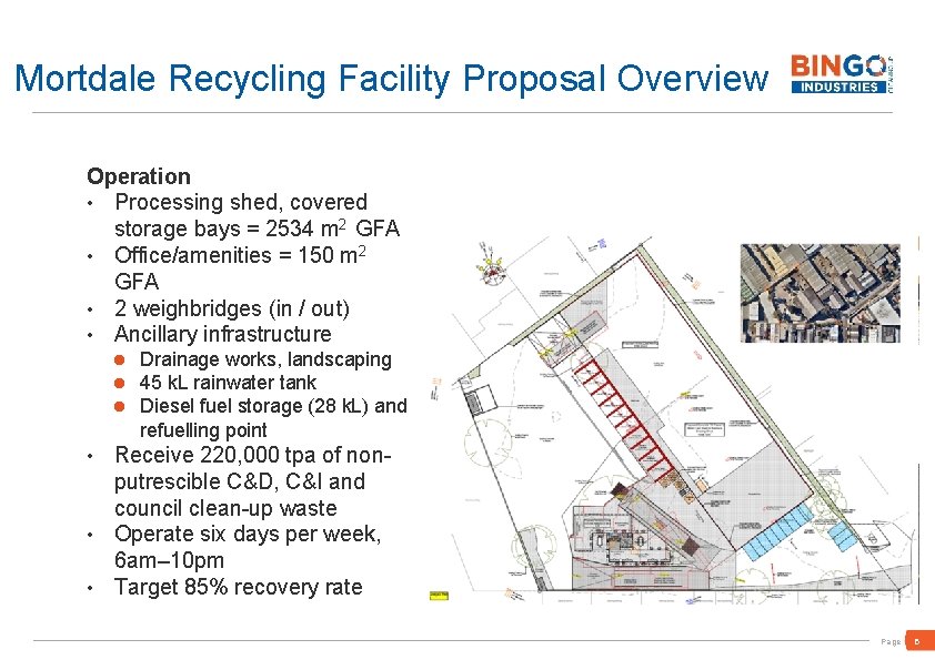 Mortdale Recycling Facility Proposal Overview Operation • Processing shed, covered storage bays = 2534