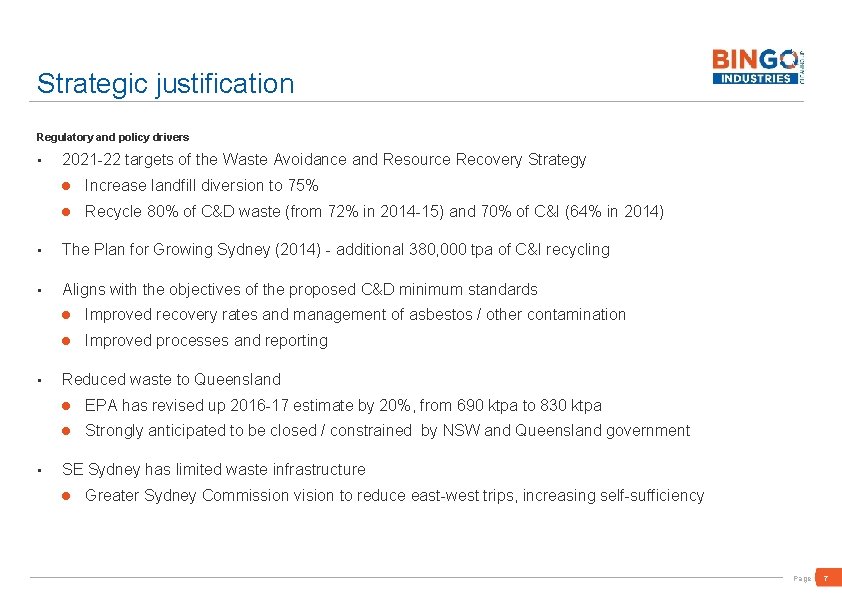 Strategic justification Regulatory and policy drivers • 2021 -22 targets of the Waste Avoidance