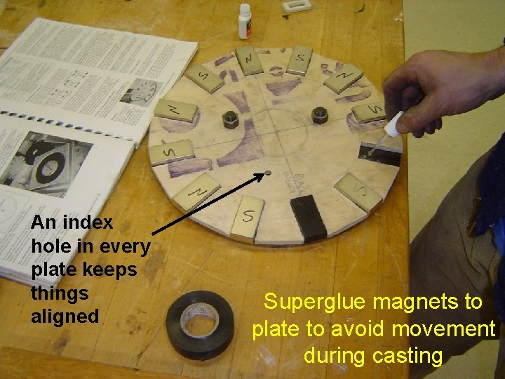 An index hole in every plate keeps things aligned Superglue magnets to plate to