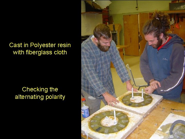 Cast in Polyester resin with fiberglass cloth Checking the alternating polarity 