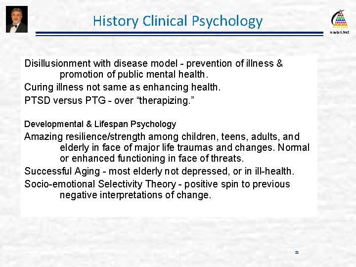 History Clinical Psychology Anvari. Net Disillusionment with disease model - prevention of illness &