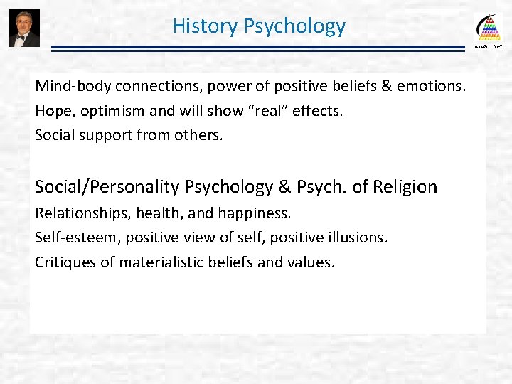 History Psychology Anvari. Net Mind-body connections, power of positive beliefs & emotions. Hope, optimism