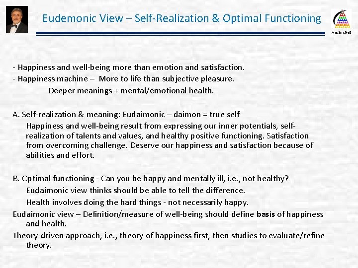 Eudemonic View – Self-Realization & Optimal Functioning Anvari. Net - Happiness and well-being more