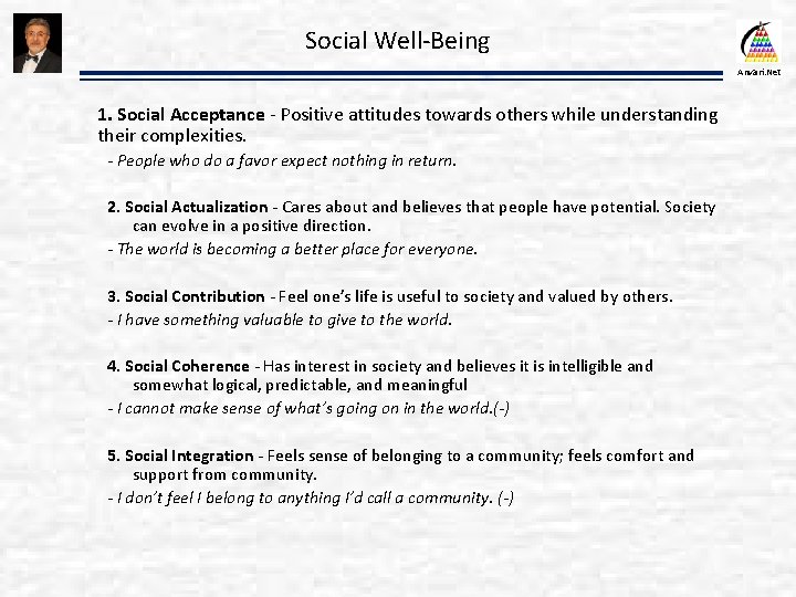 Social Well-Being Anvari. Net 1. Social Acceptance - Positive attitudes towards others while understanding