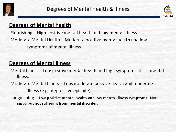 Degrees of Mental Health & Illness Anvari. Net Degrees of Mental health -Flourishing –
