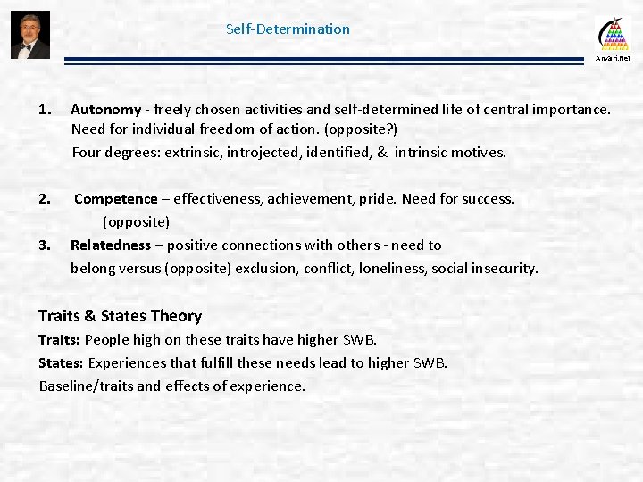 Self-Determination Anvari. Net 1. Autonomy - freely chosen activities and self-determined life of central