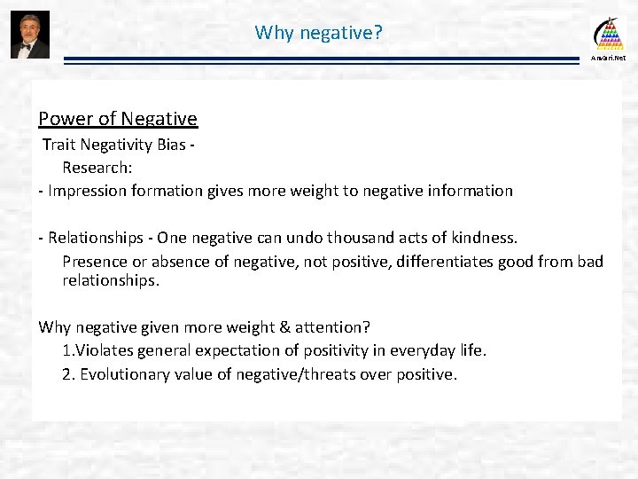 Why negative? Anvari. Net Power of Negative Trait Negativity Bias Research: - Impression formation