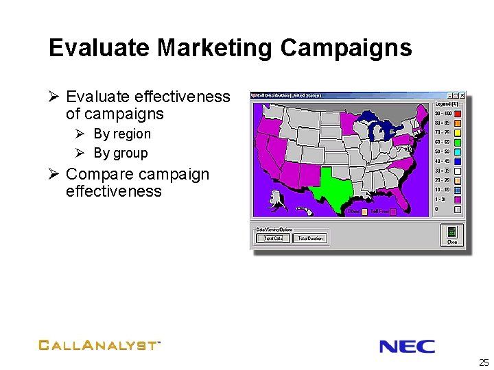 Evaluate Marketing Campaigns Ø Evaluate effectiveness of campaigns Ø By region Ø By group