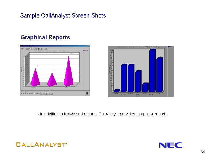 Sample Call. Analyst Screen Shots Graphical Reports • In addition to text-based reports, Call.