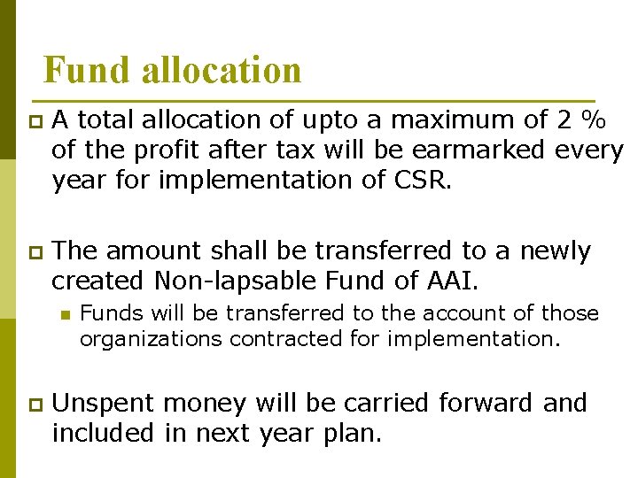 Fund allocation p A total allocation of upto a maximum of 2 % of