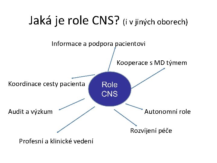 Jaká je role CNS? (i v jiných oborech) Informace a podpora pacientovi Kooperace s