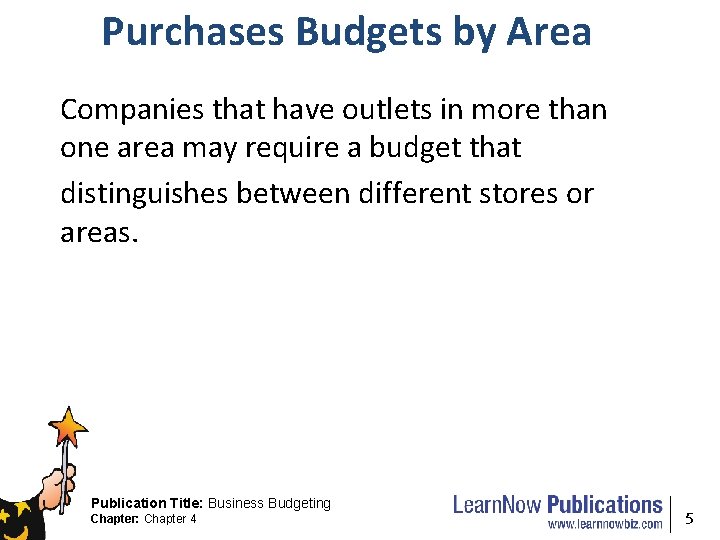 Purchases Budgets by Area Companies that have outlets in more than one area may