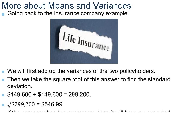 More about Means and Variances n 