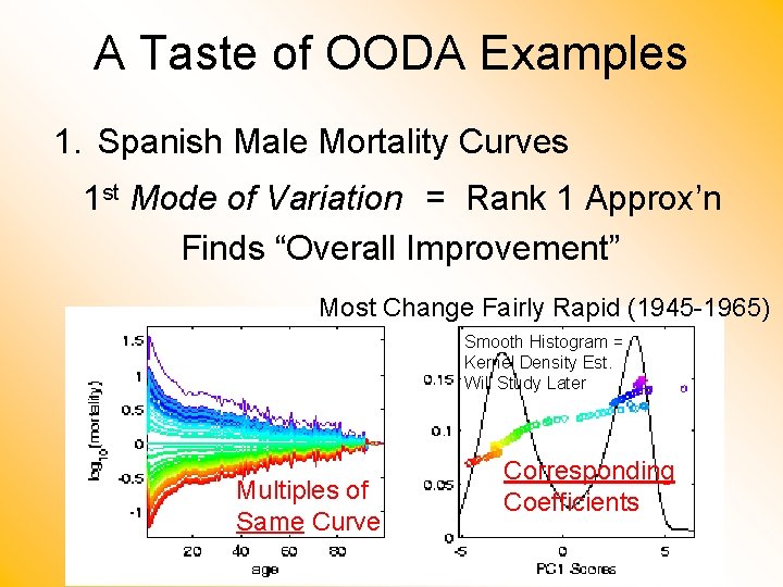A Taste of OODA Examples 1. Spanish Male Mortality Curves 1 st Mode of