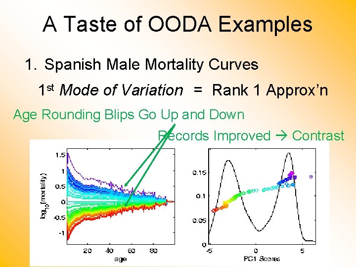 A Taste of OODA Examples 1. Spanish Male Mortality Curves 1 st Mode of