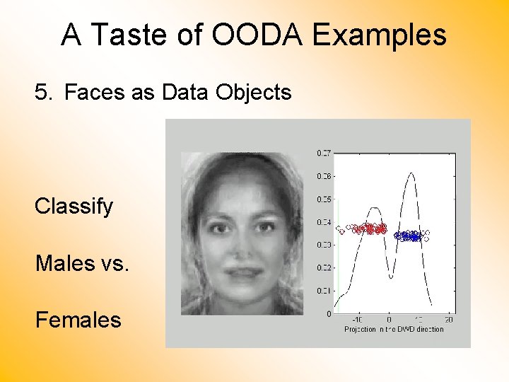 A Taste of OODA Examples 5. Faces as Data Objects Classify Males vs. Females