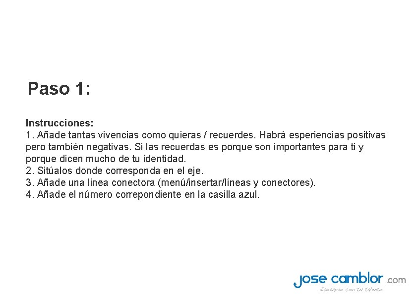 Paso 1: Instrucciones: 1. Añade tantas vivencias como quieras / recuerdes. Habrá esperiencias positivas