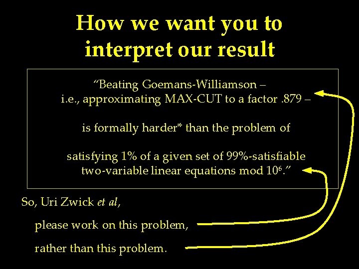 How we want you to interpret our result “Beating Goemans-Williamson – i. e. ,