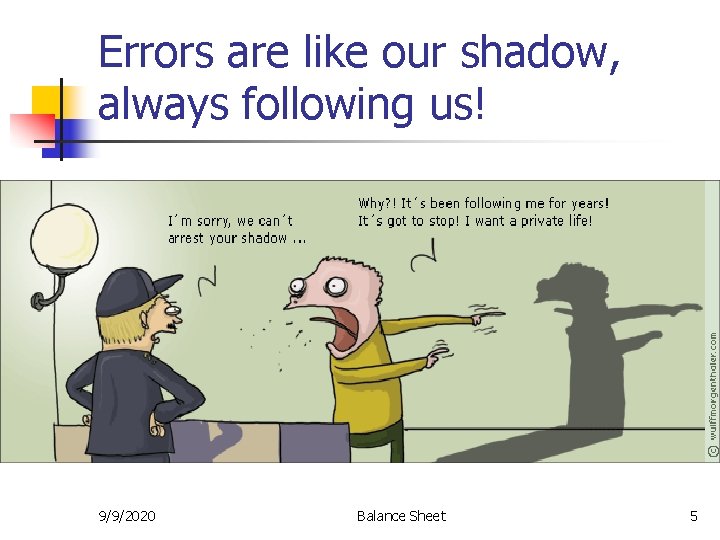 Errors are like our shadow, always following us! 9/9/2020 Balance Sheet 5 Errors are like our shadow, always following us! 9/9/2020 Balance Sheet 5