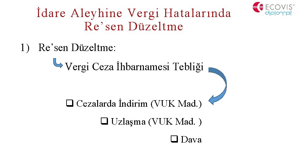 İdare Aleyhine Vergi Hatalarında Re’sen Düzeltme 1) Re’sen Düzeltme: Vergi Ceza İhbarnamesi Tebliği q