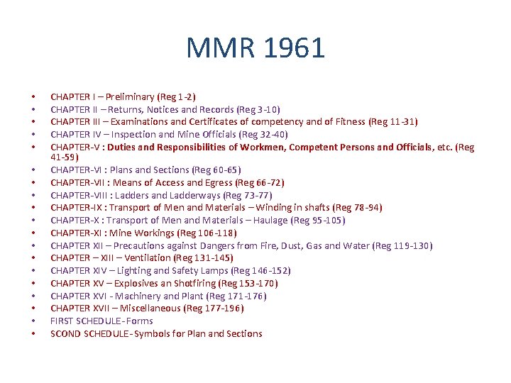 MMR 1961 • • • • • CHAPTER I – Preliminary (Reg 1 -2)