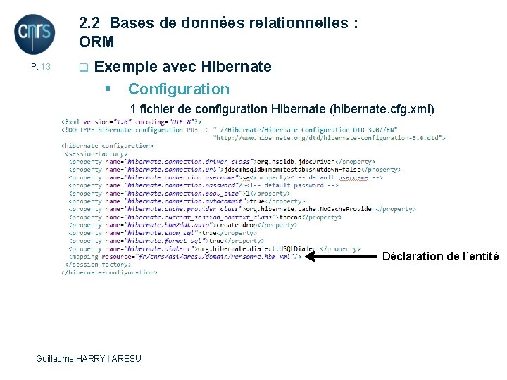 2. 2 Bases de données relationnelles : ORM P. 13 q Exemple avec Hibernate