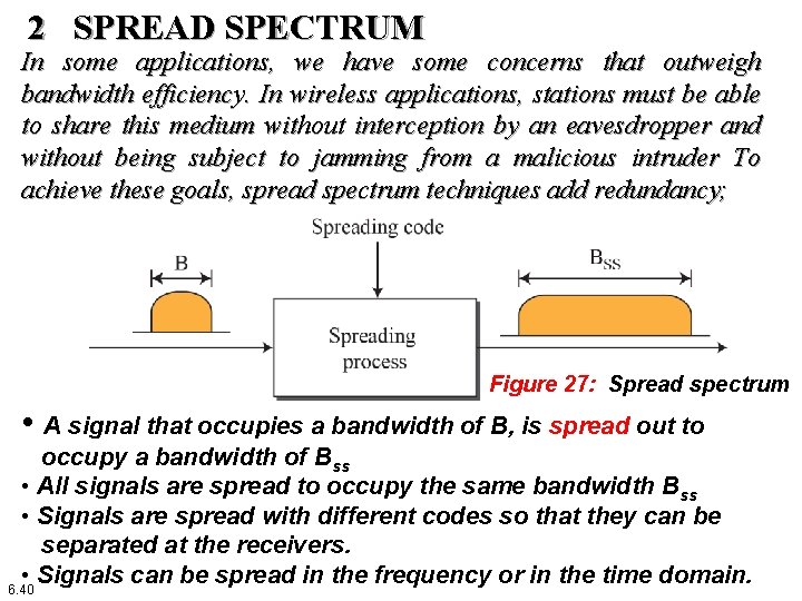 2 SPREAD SPECTRUM In some applications, we have some concerns that outweigh bandwidth efficiency. 2 SPREAD SPECTRUM In some applications, we have some concerns that outweigh bandwidth efficiency.