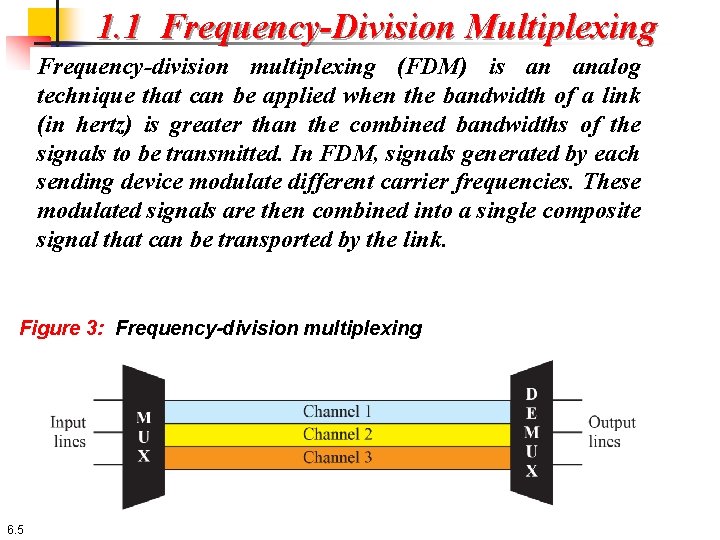 1. 1 Frequency-Division Multiplexing Frequency-division multiplexing (FDM) is an analog technique that can be 1. 1 Frequency-Division Multiplexing Frequency-division multiplexing (FDM) is an analog technique that can be