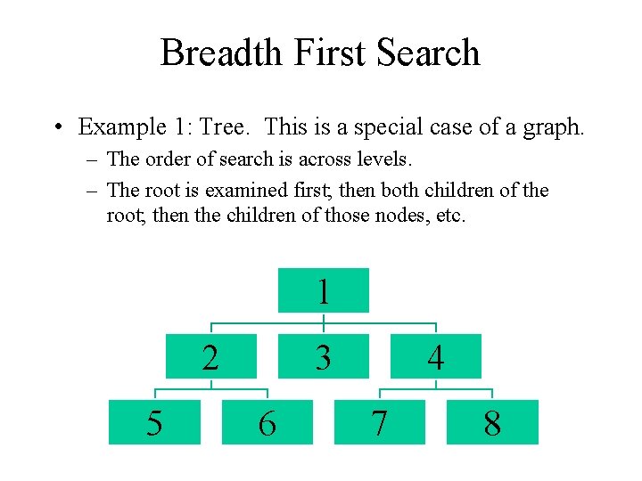 Breadth First Search • Example 1: Tree. This is a special case of a