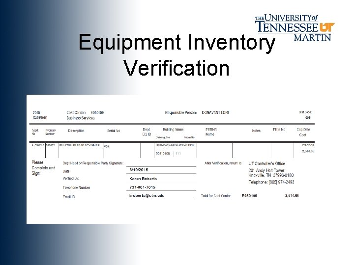 Equipment Inventory Verification 