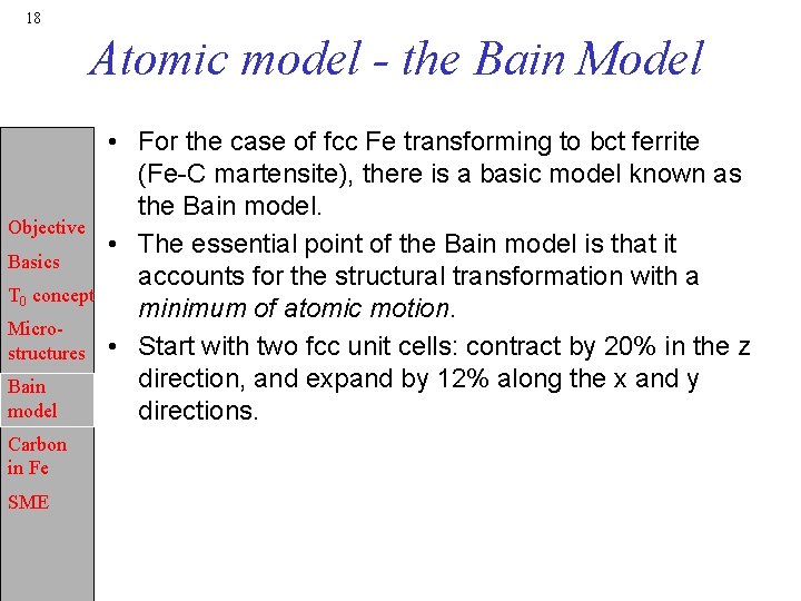 18 Atomic model - the Bain Model Objective Basics T 0 concept Microstructures Bain