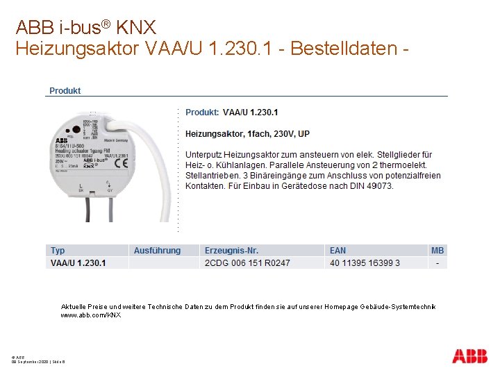 ABB i-bus® KNX Heizungsaktor VAA/U 1. 230. 1 - Bestelldaten - Aktuelle Preise und