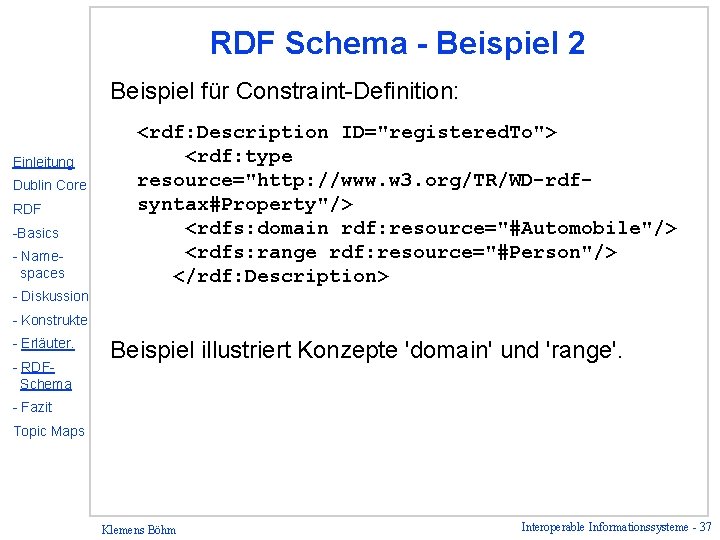 RDF Schema - Beispiel 2 Beispiel für Constraint-Definition: Einleitung Dublin Core RDF -Basics -