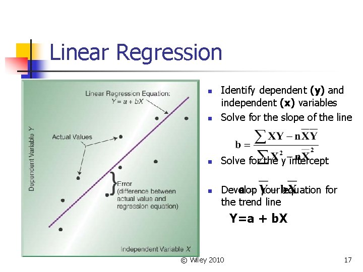Linear Regression n Identify dependent (y) and independent (x) variables Solve for the slope