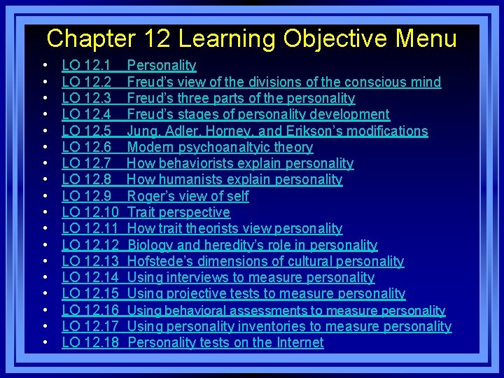 Chapter 12 Learning Objective Menu • • • • • LO 12. 1 LO