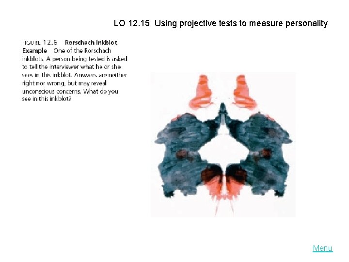 LO 12. 15 Using projective tests to measure personality Menu 