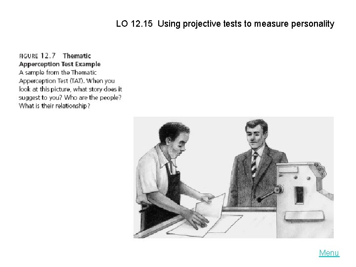 LO 12. 15 Using projective tests to measure personality Menu 