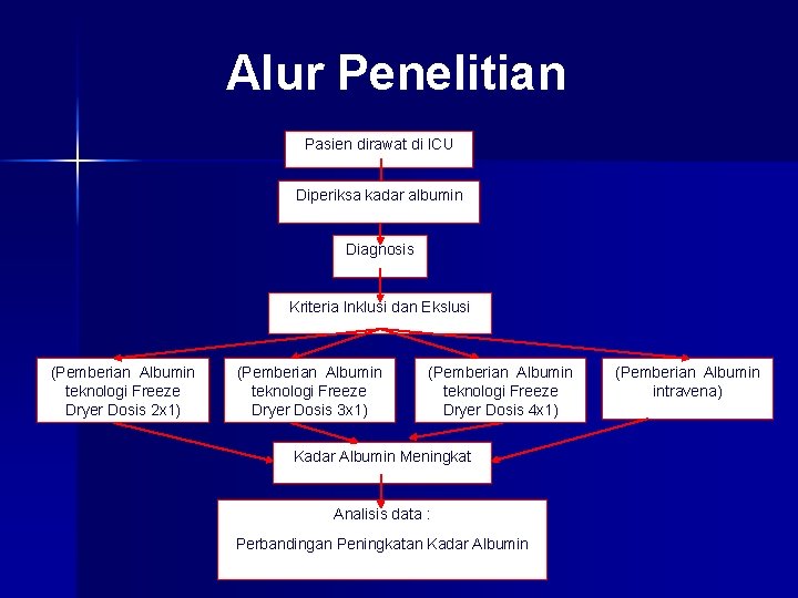 Alur Penelitian Pasien dirawat di ICU Diperiksa kadar albumin Diagnosis Kriteria Inklusi dan Ekslusi