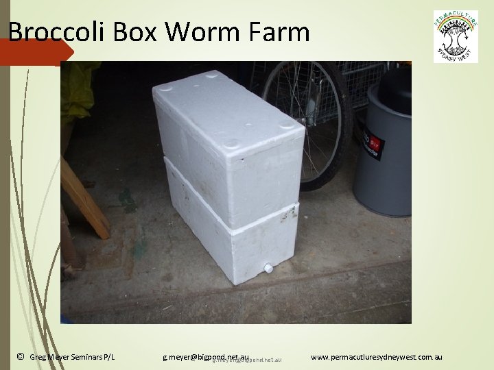 Broccoli Box Worm Farm © Greg Meyer Seminars P/L g. meyer@bigpond. net. au www.